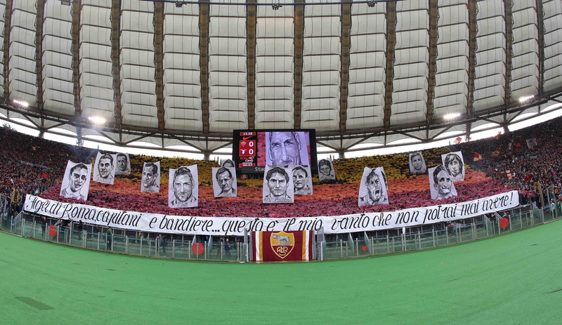football stadium, Totti, CUCS, Curva Sud, ASR, Francesco Totti, AS Roma, 4K, De Rossi, Football, Rome, Daniele De Rossi, flag