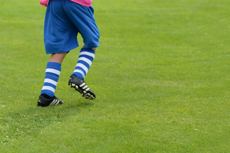 plant, human leg, attack, day, sky, shoe, playing, shorts, men, one person, children, shoes, soccer, youth department, standing, football boots, kick shoes