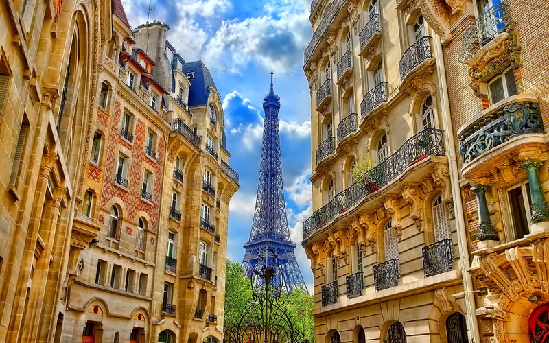 landscape, Eiffel tower, corner, street, view, Paris, 1080P