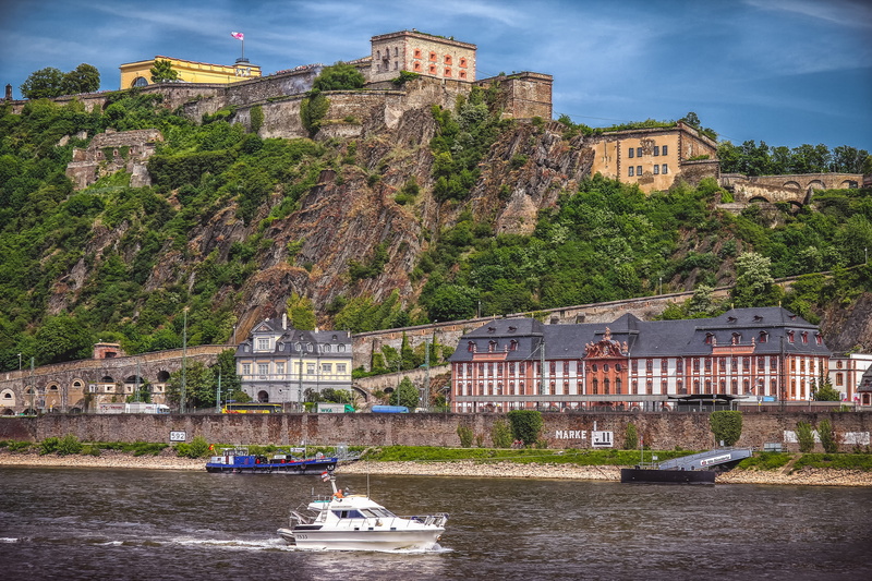 middle rhine, attraction, building, boat, passenger craft, fixing, tourist attraction, fortress, 5K, view, rheinland, history, transportation, plant, travel destinations