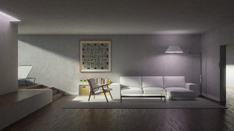 house, sunlight, couch, loft, interior, abstract, plaster, living rooms, shadow, wood, interior design, 2K, artwork, CGI, 3D, digital art