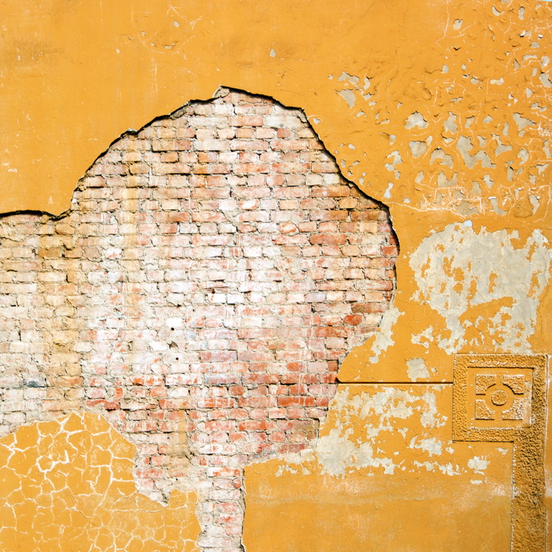 ruined, brick wall, backgrounds, 1080P, blocks, bad condition, no people, full frame, yellow, peeling off, wall, brickwork, textured, deterioration