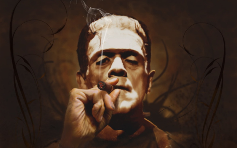 cigar, spooky, focus on foreground, leisure activity, selective focus, front view, indoors, 2K, holding, close-up, human body part, headshot, looking at camera