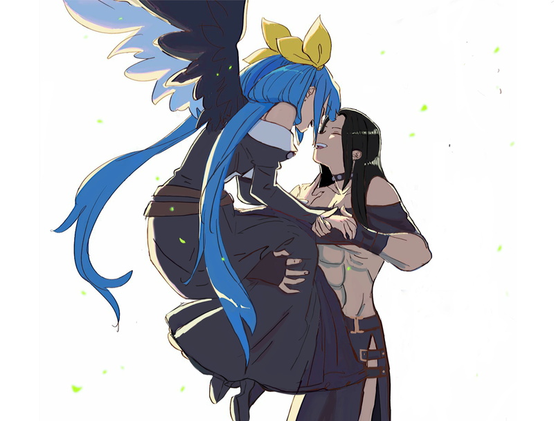 anime girl with wings, Gothic, blue hair, Testament (guilty gear), Guilty Gear, couple, Fighting Games, 1080P, video game art, anime games, Dizzy (Guilty Gear)