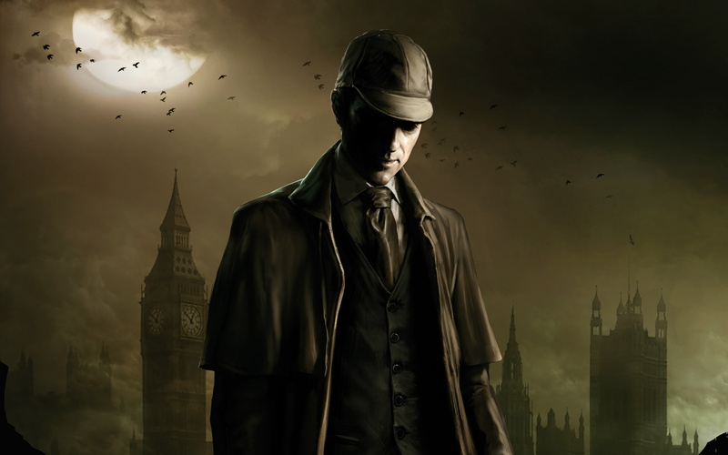 Sherlock Holmes, 2K, NeoGAF, London, cloak, The Testament of Sherlock Holmes, Big Ben, clouds, the moon, birds