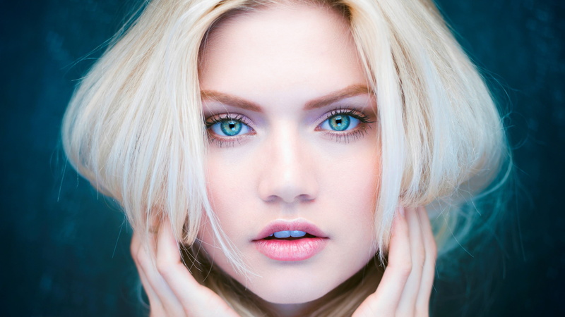 Martina Dimitrova, closeup, blue eyes, women, face, Blonde, 4K