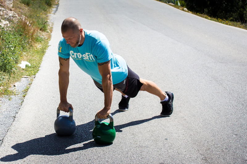 young adult, outdoors, kettlebells, weight training, workout, sports training, man, kettle, training, plank, people, strength, effort, fit, physical, bells
