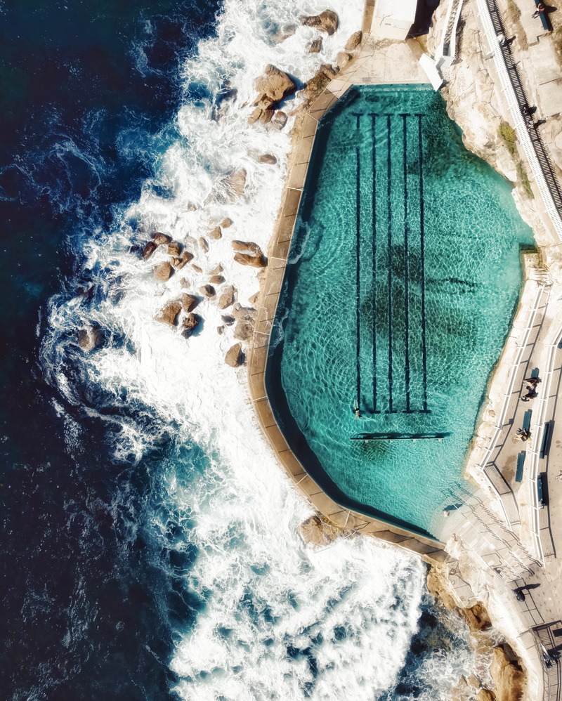 surf, ocean, architecture, beach, 2K, beside, shore, no People, vacations, tourism, wave, coastline, europe, rock, aerial, blue, nautical Vessel, aerial View