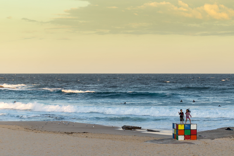 lifestyle, beach sunset, two, rubik, holiday, sky, relax, seascape, vacation, walking, landscape, wave, sand, sydney, coastline, land, standing, sea, person