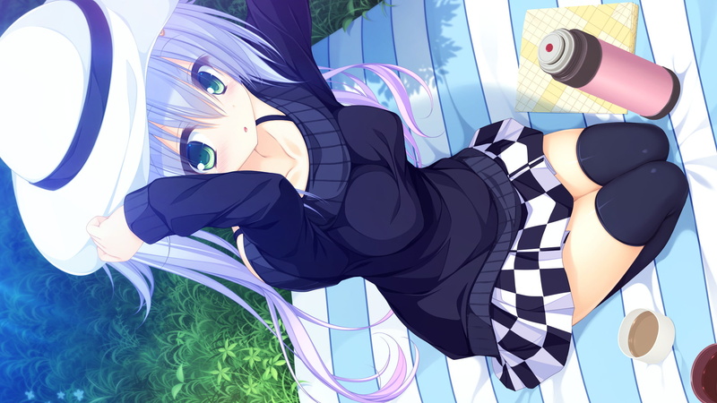 Blue Hair, World Election, Pantyhose, Skirt, Anime, Dress, Long Hair, Blush, Kururu (World Election), Green Eyes, 1080P, Hat