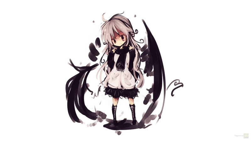 indoors, chibi, girls, original characters, textile, hairstyle, studio shot, hair, black, angel, leisure activity, costume, child, cut out, one person