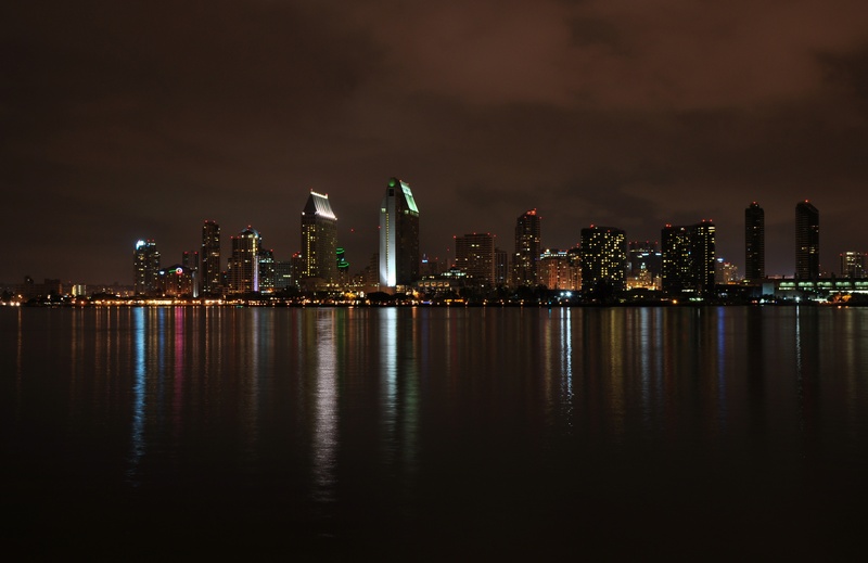 built structure, downtown, skyline, dark, no people, sky, cities, city life, high, waterfront, office building exterior, usa, illuminated, building, skyscraper