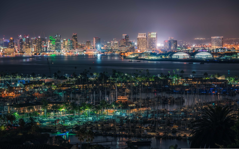 San Diego, 5K, urban skyline, outdoors, night, modern, architecture, nature, sky, building, city life, Bay, illuminated, United States, landscape, panorama