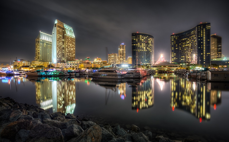 body, Night, tall - high, City, waterfront, outdoors, built structure, nature, building, modern, California, United States, no people, diego, urban skyline