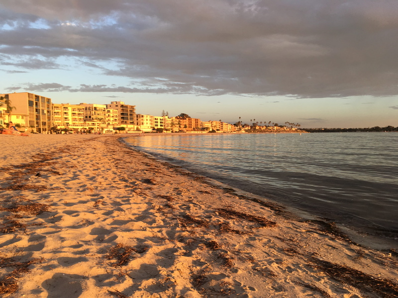 built structure, san diego, sunset, water, city, united states, sand, sea, 4K, mission bay, tranquility, beach, building, outdoors, cloud - sky, building exterior