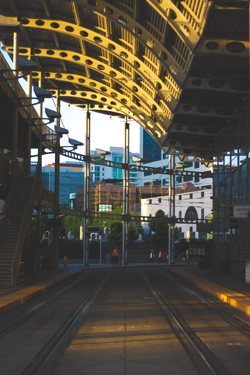 railroad, railroad track, downtown, united states, railroad station platform, illuminated, public transportation, outdoors, railroad station, rail transportation