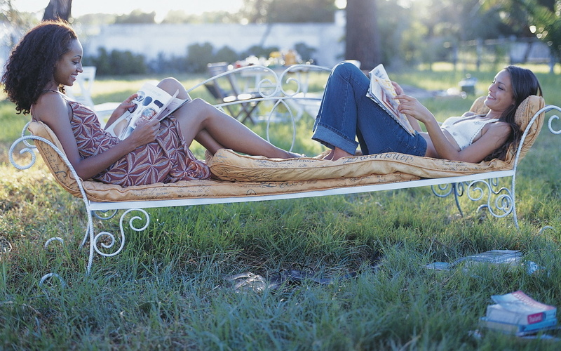 resting, rest, relaxation, sitting, lifestyles, girlfriend, magazines, vacations, outdoors, nature, full length, fun, park - Man Made Space, women, enjoyment