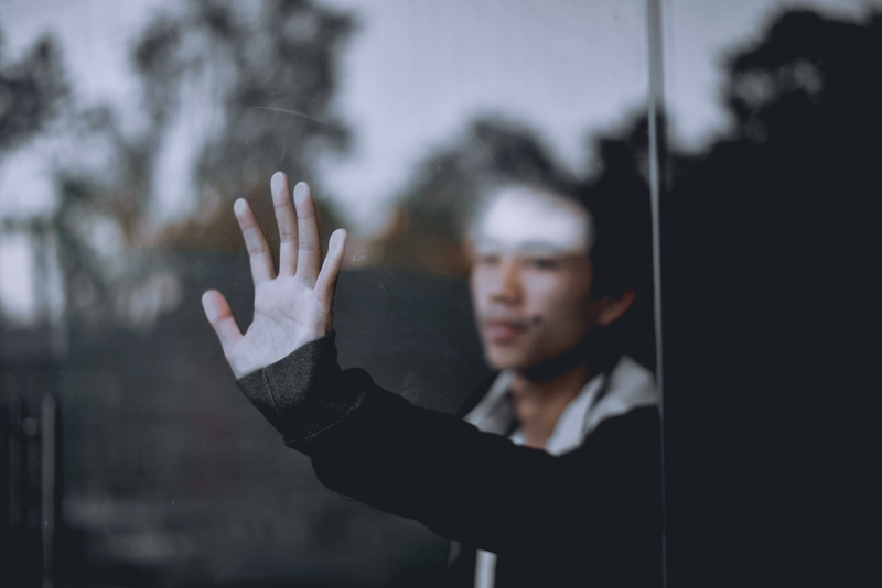 dark theme, one person, hand, caged, reflection, glass, window, young men, gesturing, day, locked, fingers, dark, looking at camera, finger, door, arms raised