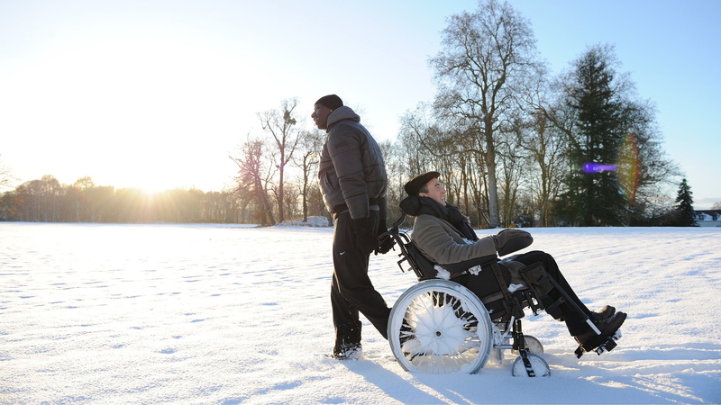 Philippe (The Intouchables), Wheelchair, Snow, The Intouchables, Sunrise, Movie, François Cluzet, Omar Sy, 1080P, Smile, Driss (The Intouchables)