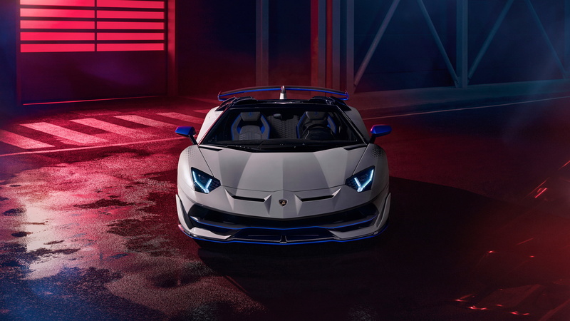 white cars, Roadster, Lamborghini, Lamborghini Aventador SVJ, car, low light, vehicle, 4K, street, supercars, night