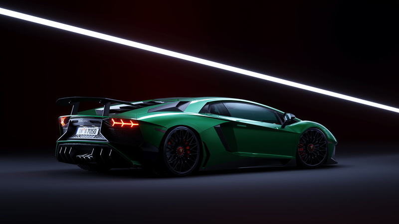 Lamborghini Aventador, 3D, Lamborghini Aventador LP 750-4, dark background, 2K, supercars, green car, vehicle, car, Lamborghini Aventador LP750-4 Superveloce