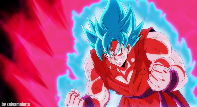 red, focus on foreground, Goku, blue, day, waist up, dragonball, 1080P, people, mask - disguise, event, artwork, outdoors, nature, holding, clothing, standing