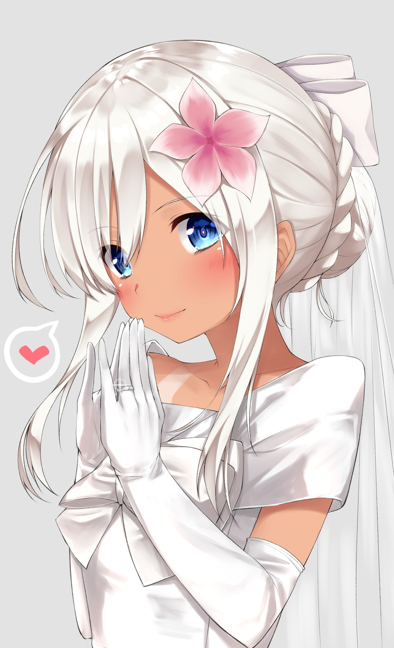 young adult, beautiful people, Ro-500 (KanColle), studio shot, dress, women, portrait, wedding dress, glamour, tan lines, human face, close-up, beauty
