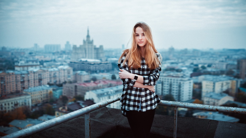portrait, blonde, model, women, Maryana Ro, 1080P, cityscape