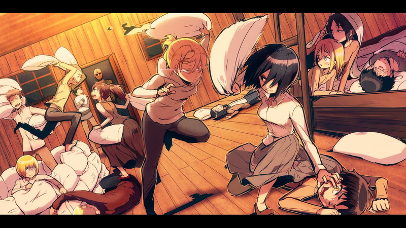 artwork, Bertholdt Hoover, Leonheart Annie, medium group of people, performance, group of people, stage, Blouse Sasha, anime, Armin Arlert, Jean Kirschtein