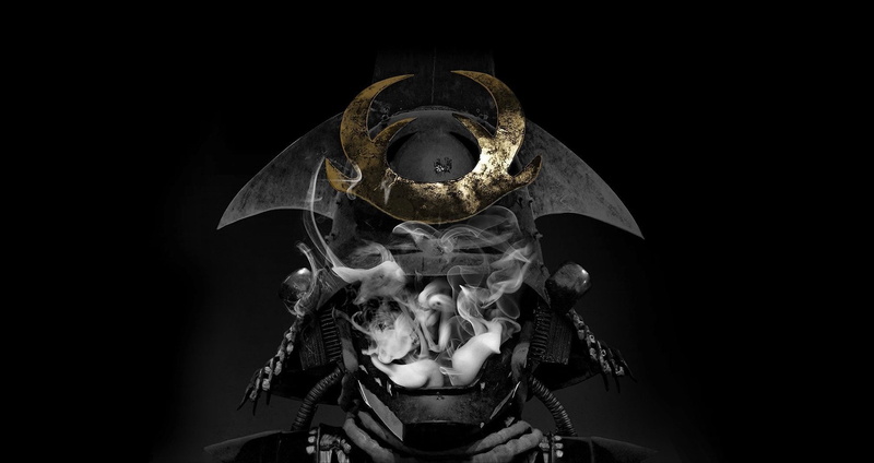 indoors, front view, horror, people, human representation, studio shot, black background, 1080P, human skeleton, warrior ancient old crown smoking smoke fantasy art weapon gold shining the glitch mob