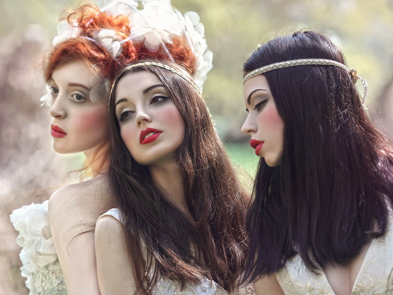 Creative, Three, Hair, Long, Makeup, Girls, 1080P
