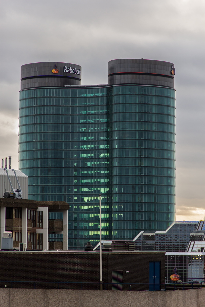 glass, sky, office, 5K, tower, built structure, rabobank, architecture, skyscraper, glass - material, office building exterior, travel destinations, tall - high
