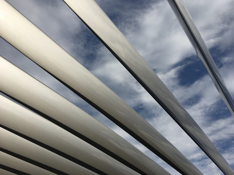 repetition, security, outdoors, sky, built structure, beams, 10670 n tantau ave, united states, day, close-up, pattern, architecture, cloud - sky, sunlight
