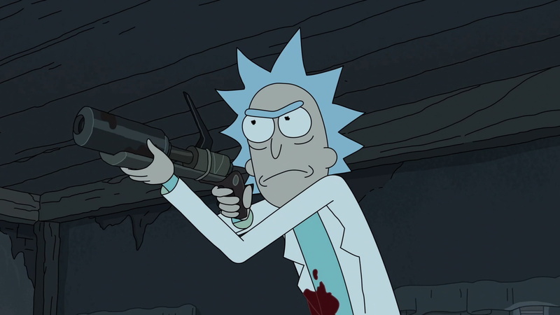no people, sunlight, building exterior, Adult Swim, outdoors, human representation, built structure, cartoon, blue, Rick Sanchez, creativity, technology