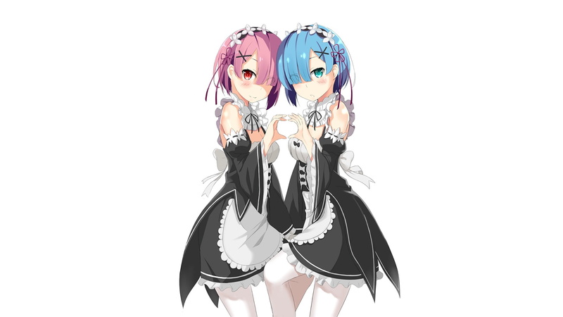 representation, young men, women, fashion, 1080P, human body part, anime girls, white skin, standing, studio shot, people, Rem (Re: Zero), indoors, Ram (Re: Zero)