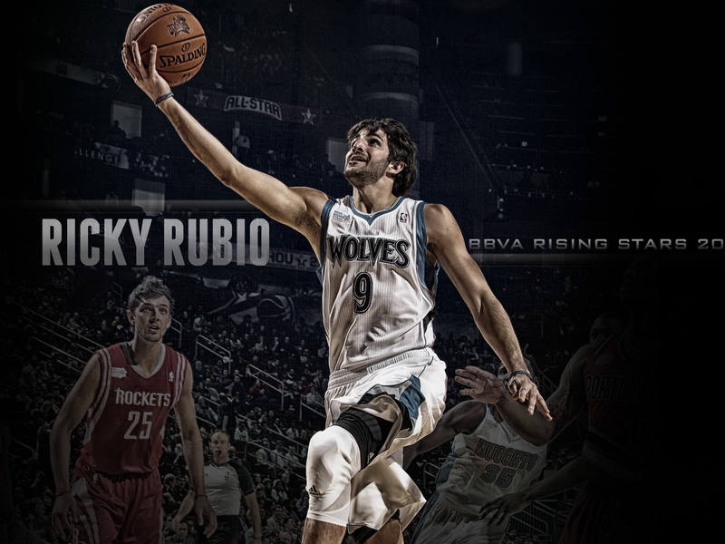 young adult, adult, indoors, ricky, poster, males, timberwolves, playing, basketball player, mid adult, confidence, sport, nba, athlete, rubio, vitality