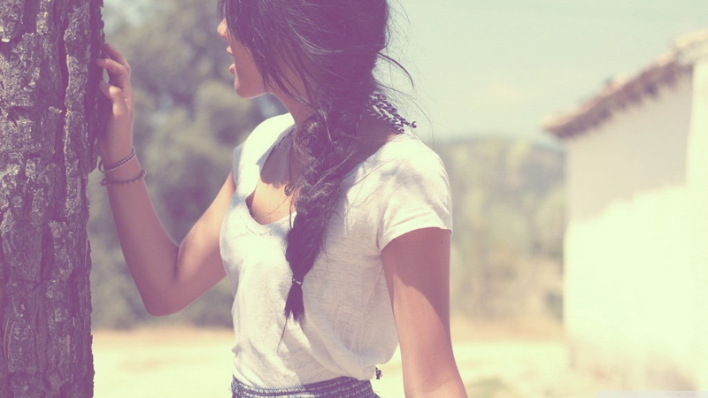 Braided hair, brunette, nature, women, 720P