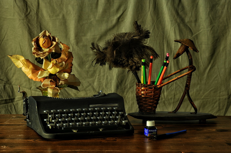 holder, letters, nature, machine, plant part, keyboard, journalist, beside, flower head, flowers, home interior, vase, beauty in nature, communication
