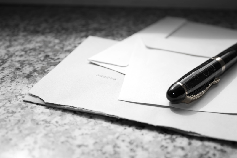 table, close-up, white, communication, fountain pen, note pad, writing instrument, letters, message, ink, business, correspondence, envelope, no people