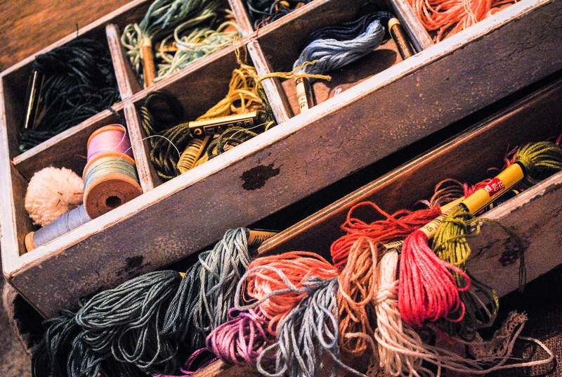 choice, leisure, equipment, chest, assorted, wooden, lot, large group of objects, rod, floss, multi colored, day, creativity, embroidery, outdoors, thread