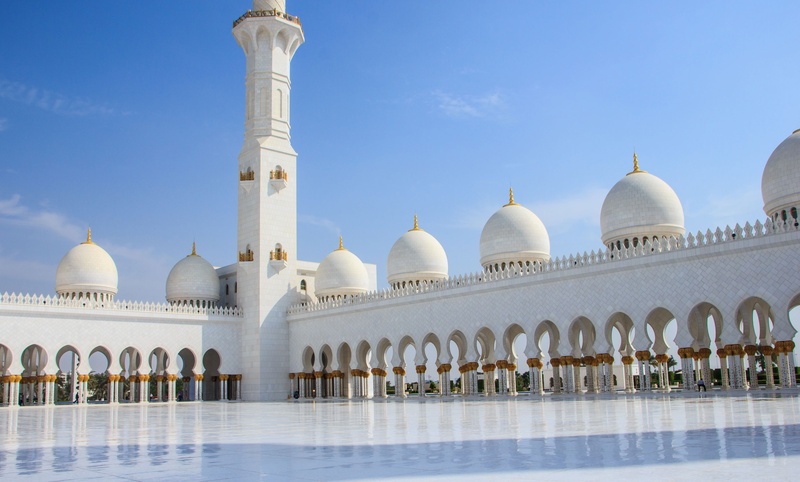 dome, place of worship, 2K, empty, sky, famous, nature, abu dhabi, grand mosque, spirituality, outdoors, mosque, no people, temple, tourism, water, building