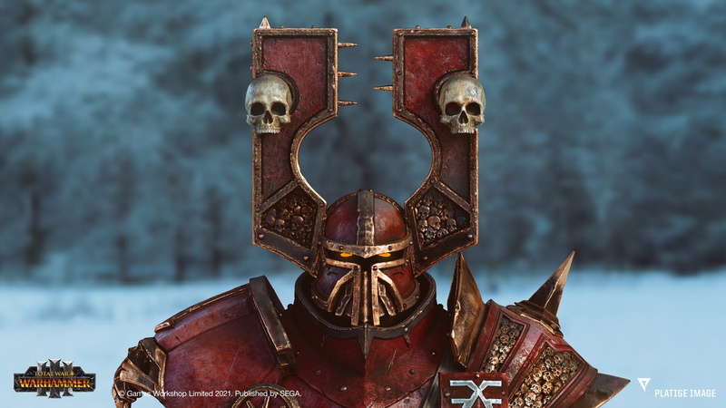 armor, helmet, warrior, Khorne, skullcrushers, Chaos, knight, Sebastian Deredas, ArtStation, skull, Warhammer, Total War: WARHAMMER III, 1080P