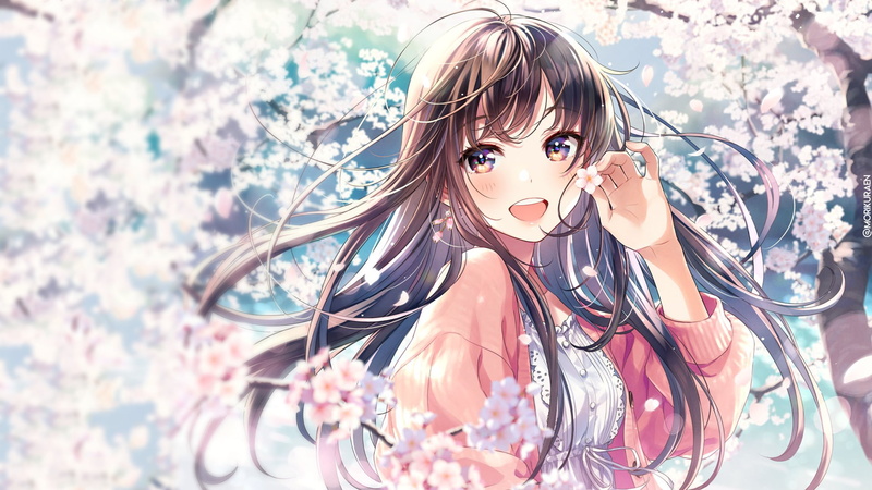 Morikura En, 1080P, cherry blossom, anime girls
