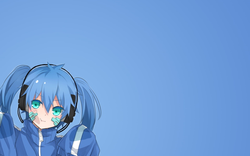 1080P, outdoors, low angle view, copy space, Enomoto Takane, Kagerou Project, blue background, no people, representation, art and craft, Ene, close-up