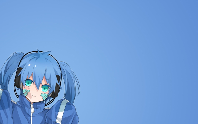 one person, outdoors, sunny, clear sky, nature, childhood, headwear, 1080P, portrait, anime anime girls simple background kagerou project ene enomoto takane headphones blue hair aqua eyes