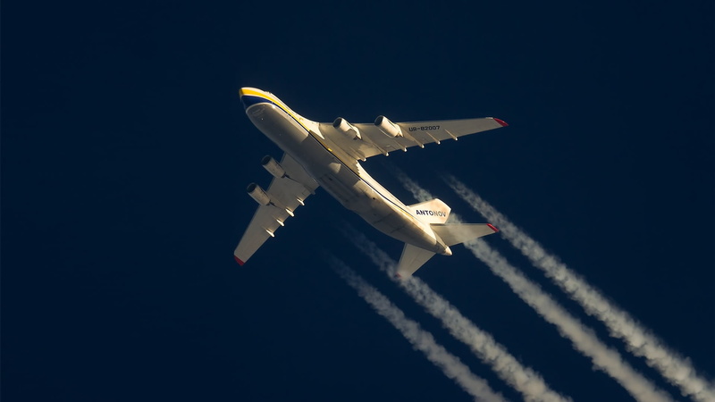 Ukraine, Contrail, ANTK imeni O. K. Antonova, The plane, An-124, Military transport aircraft, Ruslan, In flight, 1080P