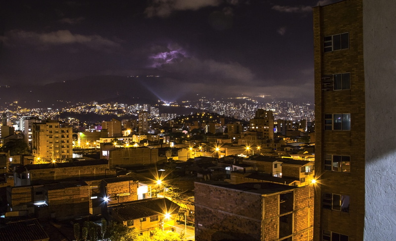 5K, medellín, sky, city life, office building exterior, el poblado, cloud, no people, outdoors, power in nature, city, antioquia, high angle view, cityscape