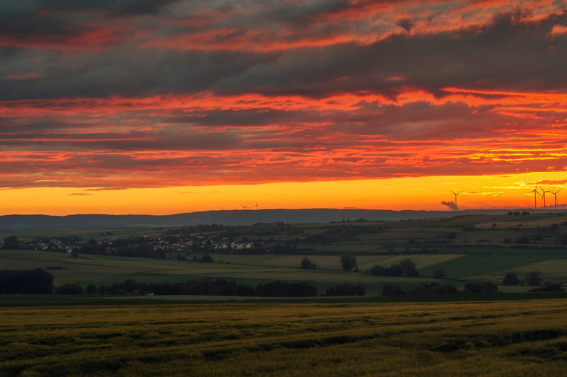 windmills, outdoors, pentax, cloud - sky, wanderlust, burning, nature, field, beautiful, tranquility, sky, corn, 5K, village, orange color, idyllic, environment
