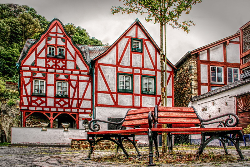 red, place, house, historic center, bench, hauswand, germany, old, space, red brown, gable, built structure, bank, facade, outdoors, day, building, historically