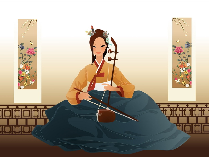 flower, Girls, Oriental, woman, artistic, wall - building feature, vector, lifestyles, flowering plant, young women, sitting, young adult, real people